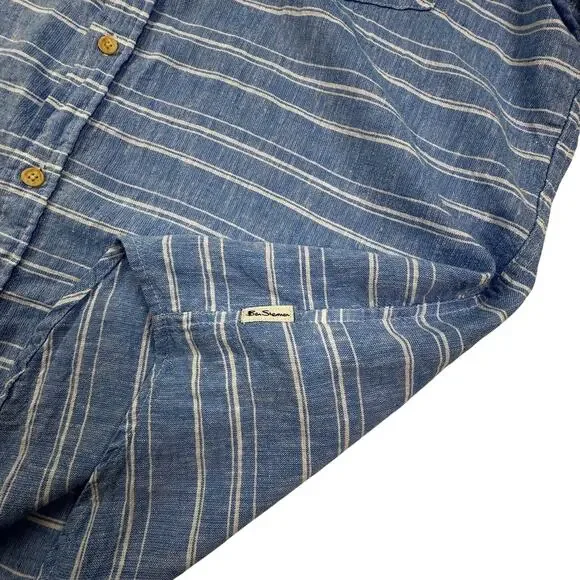 Ben Sherman Striped Lightweight Linen/Rayon Resort Button Down Shirt Men's L - Picture 3 of 6